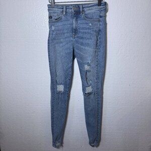 KanCan Size 5 / 26 Light Wash Skinny Distressed Ripped Jeans Stretchy Mid Rise